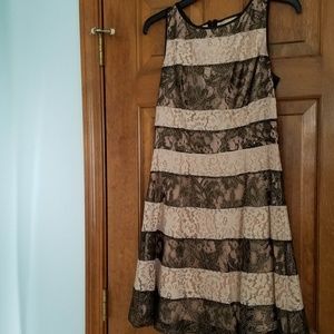 Jessica Simpson Cream/Gold/Black Stripe Lace Dress